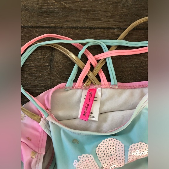 Betsey Johnson Girls 6 Sequins Clam Tie Dye Side Ties One-Piece Swimsuit - GUC! - Picture 9 of 11